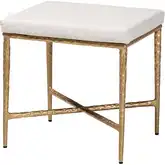 Fumiye 18" Cocktail Ottoman in Ivory Fabric & Hand Forged Gold Metal