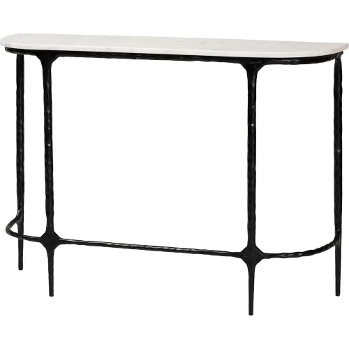 Edsel Rounded Console Table in White Marble & Hand Forged Black Metal