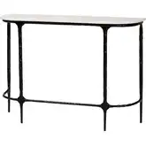 Edsel Rounded Console Table in White Marble & Hand Forged Black Metal