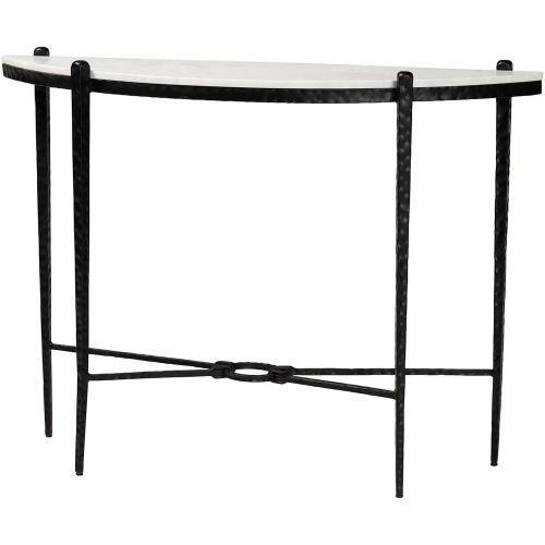 Caledon Half Moon Console Table in White Marble & Hand Forged Black Metal