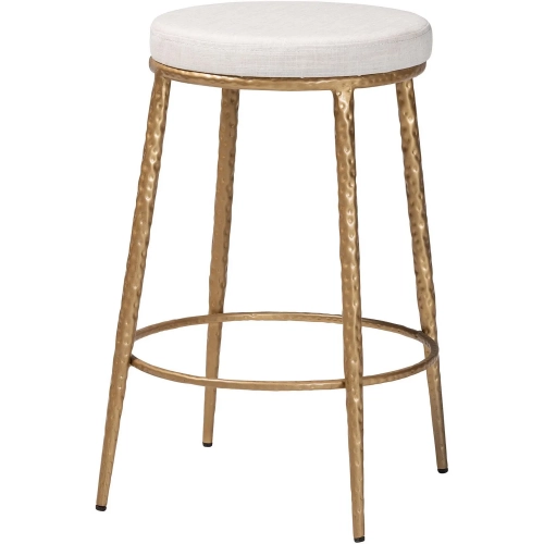 Jessa Counter Stool in Ivory Fabric & Hand Forged Gold Metal (Set of 2)