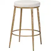 Jessa Counter Stool in Ivory Fabric & Hand Forged Gold Metal (Set of 2)