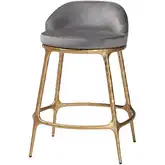 Aarush Counter Stool in Grey Velvet & Gold Hand Forged Metal (Set of 2)