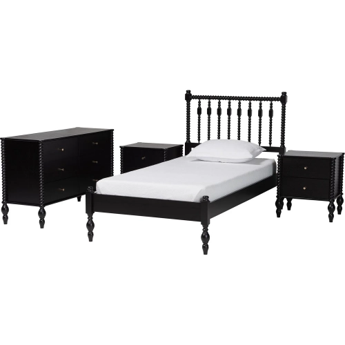 Callison Spindle 4 Piece Twin Bedroom Set in Black Wood