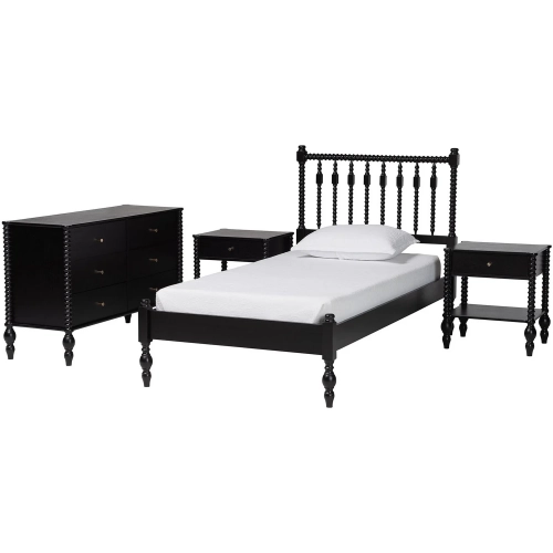 Denita Spindle 4 Piece Twin Bedroom Set in Black Wood