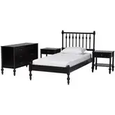 Denita Spindle 4 Piece Twin Bedroom Set in Black Wood