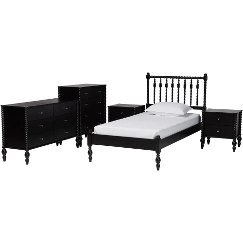 Callison Spindle 5 Piece Twin Bedroom Set in Black Wood