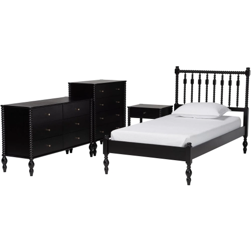 Denita Spindle 4 Piece Twin Bedroom Set in Black Wood