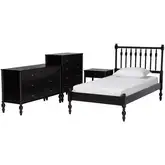 Denita Spindle 4 Piece Twin Bedroom Set in Black Wood