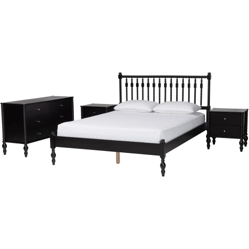 Callison Spindle 4 Piece Queen Bedroom Set in Black Wood