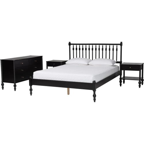 Denita Spindle 4 Piece Full Bedroom Set in Black Wood
