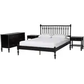 Denita Spindle 4 Piece Full Bedroom Set in Black Wood