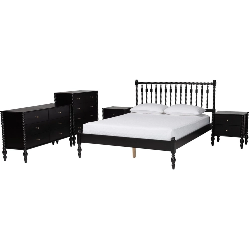 Callison Spindle 5 Piece Full Bedroom Set in Black Wood