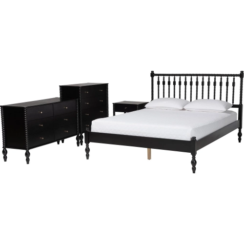 Denita Spindle 4 Piece Full Bedroom Set in Black Wood