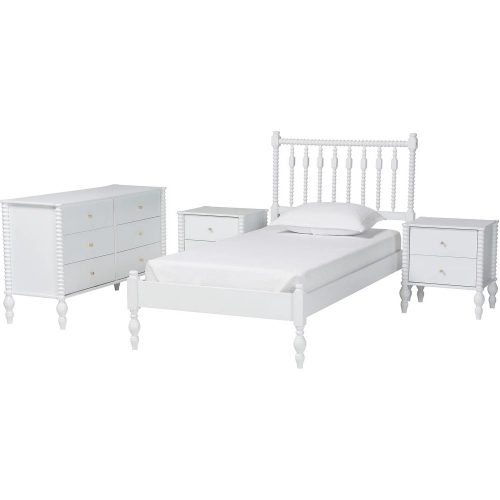 Callison Spindle 4 Piece Twin Bedroom Set in White Wood