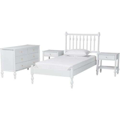 Denita Spindle 4 Piece Twin Bedroom Set in White Wood