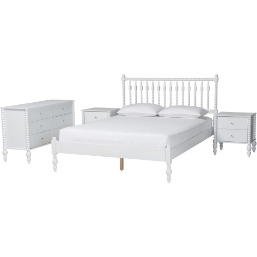 Callison Spindle 4 Piece Queen Bedroom Set in White Wood