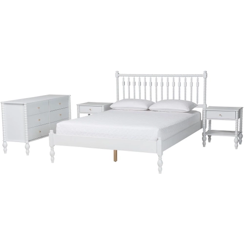 Denita Spindle 4 Piece Full Bedroom Set in White Wood