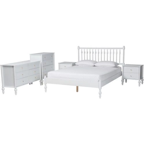 Callison Spindle 5 Piece Queen Bedroom Set in White Wood