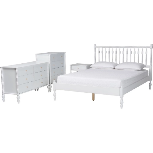 Denita Spindle 4 Piece Full Bedroom Set in White Wood