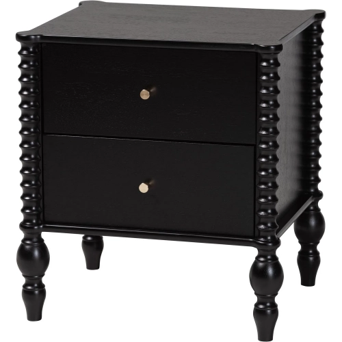 Callison Spindle 2 Drawer Nightstand in Black Wood
