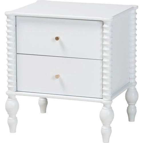 Callison Spindle 2 Drawer Nightstand in White Wood