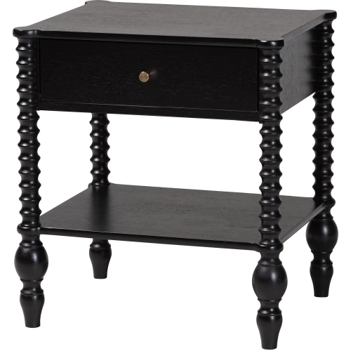 Callison Spindle 1 Drawer Nightstand in Black Wood
