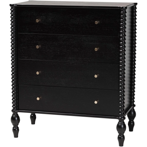Callison Spindle 4 Drawer Chest in Black Wood