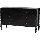 Callison Spindle 6 Drawer Dresser in Black Wood