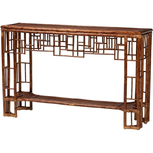 Tahlia Console Table in Hand Crafted Marbled Tortoise Finish Rattan