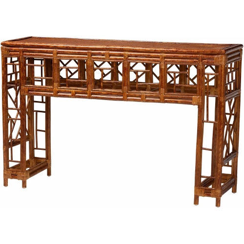 Wahid Console Table in Hand Crafted Marbled Tortoise Finish Rattan