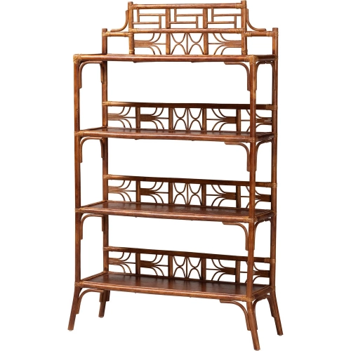 Aleya 4 Tier Bookcase in Hand Crafted Marbled Tortoise Natural Rattan