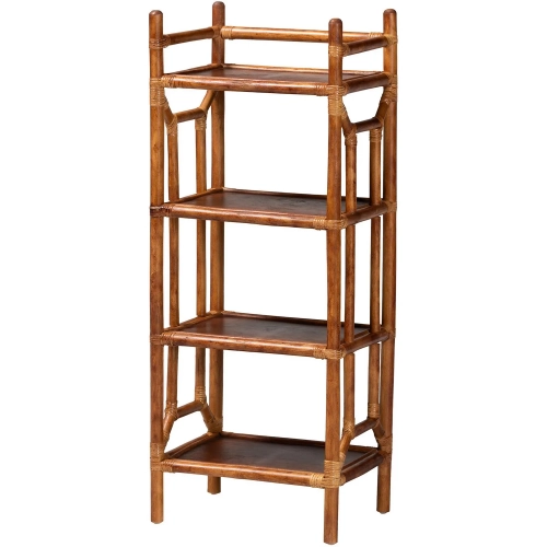 Basile 4 Tier Bookcase Hand Crafted Marbled Tortoise Natural Rattan