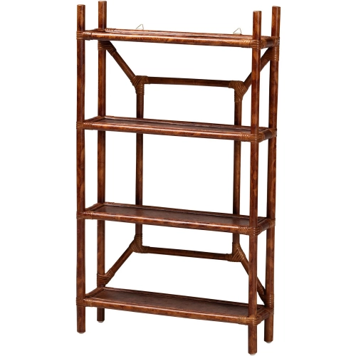 Basile Bookcase in Marbled Tortoise Rattan & Teak Wood