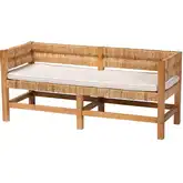 Ismael Bench in Handwoven Seagrass, Mahogany & Neutral Fabric