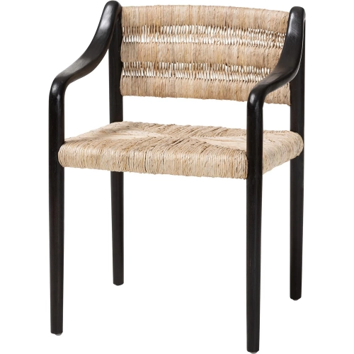 Onda Dining Arm Chair in Hand Woven Seagrass & Black Mahogany Wood (Set of 2)