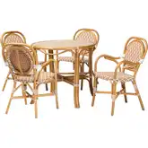 Mattie 5 Piece Round Bistro Dining Set in Natural Rattan & Beige & White Poly
