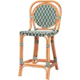 Mattie Bistro Counter Stool in Natural Rattan & Green & White Poly