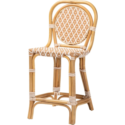 Mattie Bistro Counter Stool in Natural Rattan & Beige & White Poly