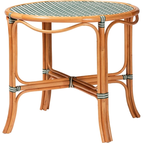 Mattie 33.5" Round Bistro Dining Table in Natural Rattan & Green & White Poly
