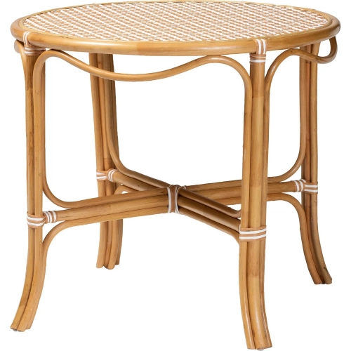 Mattie 33.5" Round Bistro Dining Table in Natural Rattan & Beige & White Poly