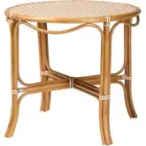 Mattie 33.5" Round Bistro Dining Table in Natural Rattan & Beige & White Poly