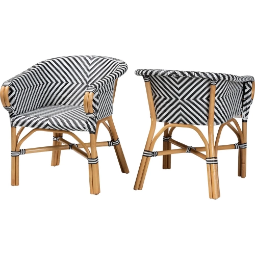 Max Dining Chair in Natural Rattan & Black & White Poly (Set of 2)