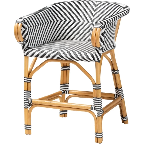 Max Bistro Counter Stool in Natural Rattan & Black & White Poly