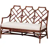 Aella Loveseat Bench in Marbled Tortoise Rattan & White Fabric