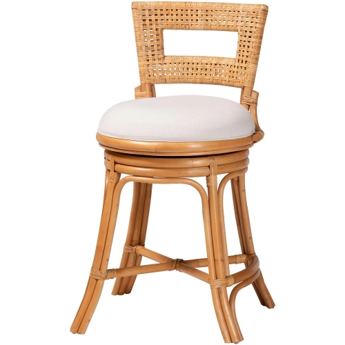 Amina Swivel Counter Stool Natural Rattan & Neutral Fabric