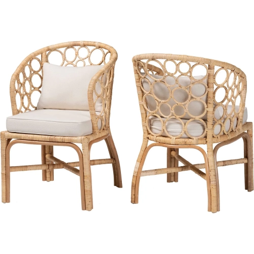 Prisca Bubble Dining Chair in Light Honey Rattan & Neutral Fabric (Set of 2)