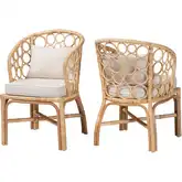 Prisca Bubble Dining Chair in Light Honey Rattan & Neutral Fabric (Set of 2)