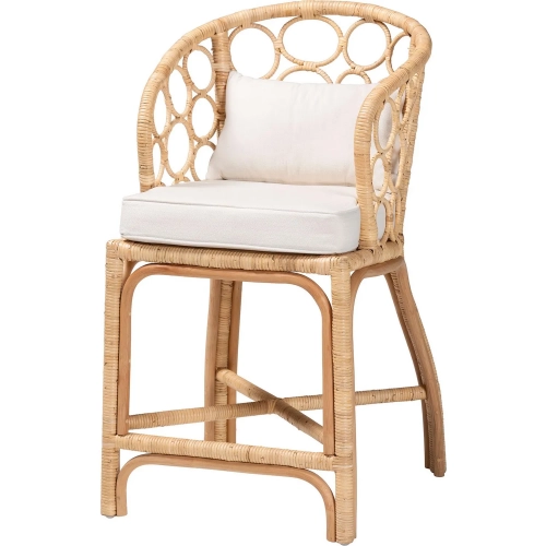 Prisca Bubble Counter Stool in Light Honey Rattan & Neutral Fabric