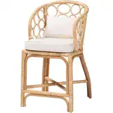 Prisca Bubble Counter Stool in Light Honey Rattan & Neutral Fabric